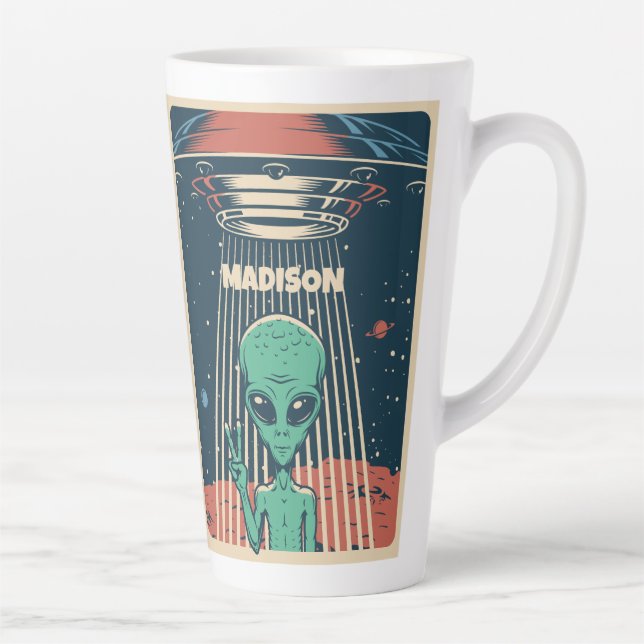 Tasse Latte Alien UFO de nom personnalisé (Droite)
