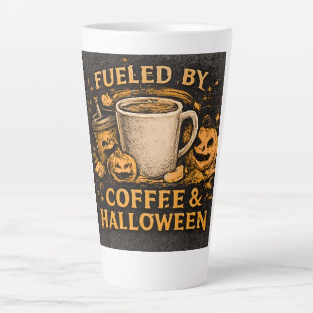 Tasse Latte Alimenté par le café et Halloween  (Devant)