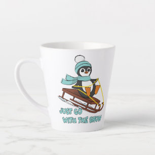 Tasse Latte Aller Avec La Neige Dormir Mignonne Pingouin Hiver