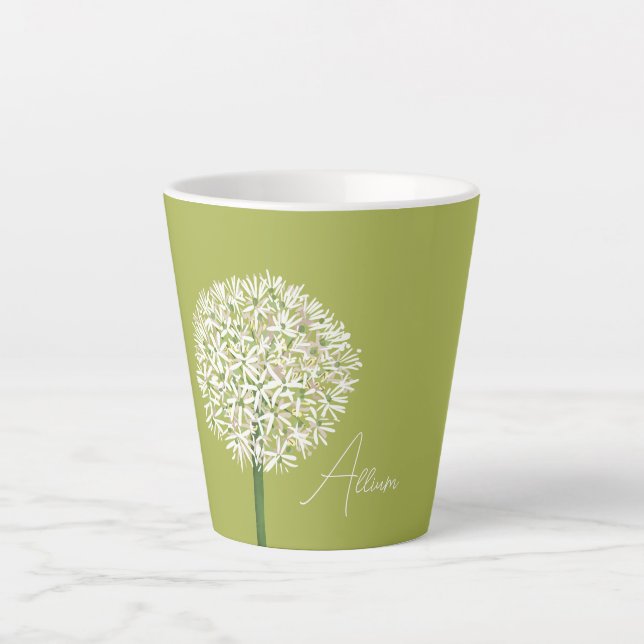 Tasse Latte  Allium Flower Botanical Art | Elegant Flora (Devant)