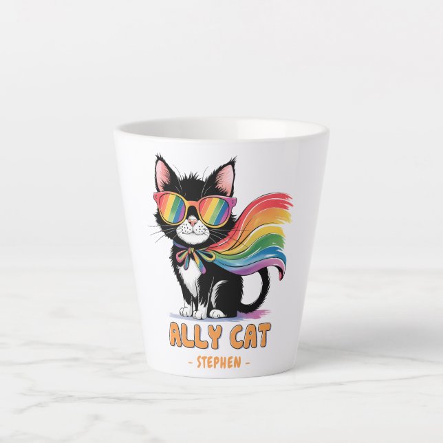 Tasse Latte Ally Cat - Rainbow Cat LGBTQ Pride (Devant)