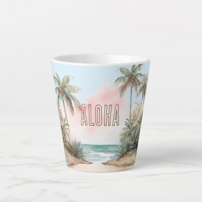 Tasse Latte Aloha Plage tropicale Palmiers (Devant)