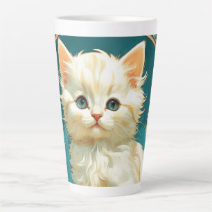 Tasse Latte Alphonse Mucha Art Nouveau Chat Blanc