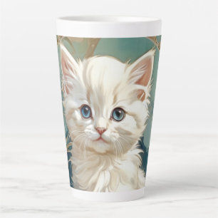 Tasse Latte Alphonse Mucha Style Chat blanc