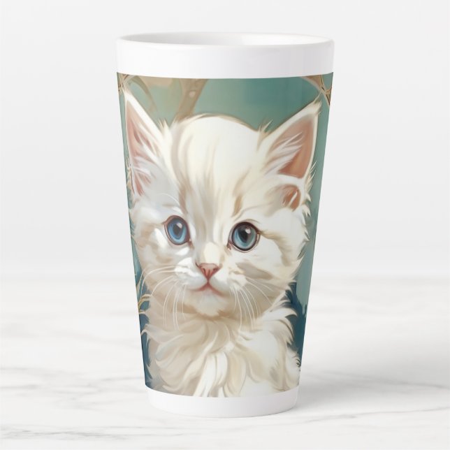Tasse Latte Alphonse Mucha Style Chat blanc (Devant)