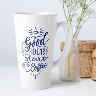 Tasse Latte Amateurs de café Citation Calligraphie Bleue Gran