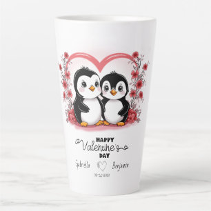 Tasse Latte Amateurs de pingouins en caricature mignonne Coeur