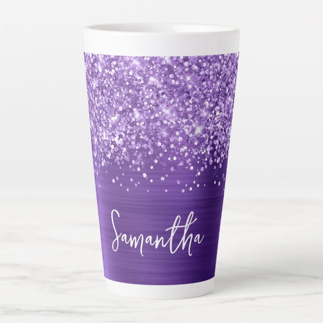 Tasse Latte Améthyste Pailletée Violet Glam Nom (Devant)