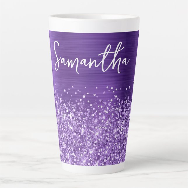 Tasse Latte Améthyste Pailletée Violet Glam Nom (Devant)
