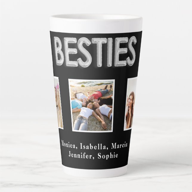 Tasse Latte Amis besties noir argent noms photo (Devant)