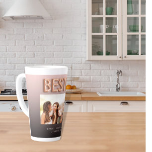 Tasse Latte Amis besties noir brun photo rose or