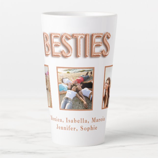 Tasse Latte Amis besties noms photo rose or (Devant)