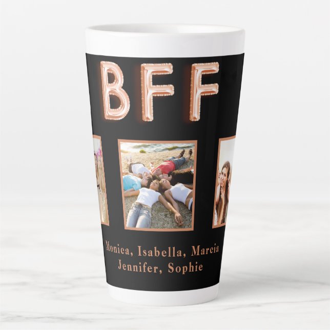 Tasse Latte Amis BFF noir rose or noms photo (Devant)