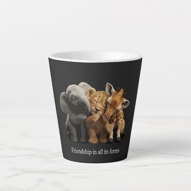 Tasse Latte Amis Improbables Éléphant, Lion & Amitié de Girafe (Devant)
