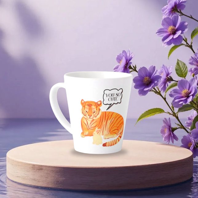 Tasse Latte Amitié du tigre et du lapin - Beau animal Illustra (Créateur téléchargé)