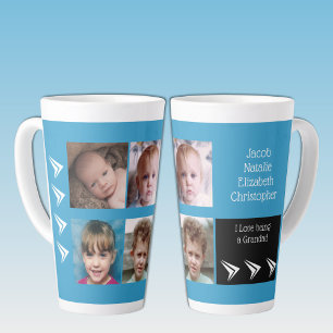Tasse Latte Amour bleu blanc d'être un grand-père avec photos