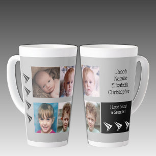 Tasse Latte Amour gris noir d'être un grand-père avec photos