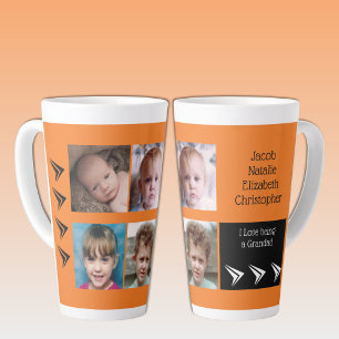 Tasse Latte Amour orange noir d'être un grand-père avec photos