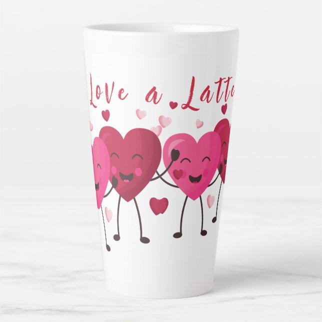 Tasse Latte Amour Un Dernier Amusement Joyeux Coeurs Rose Et R (Devant)