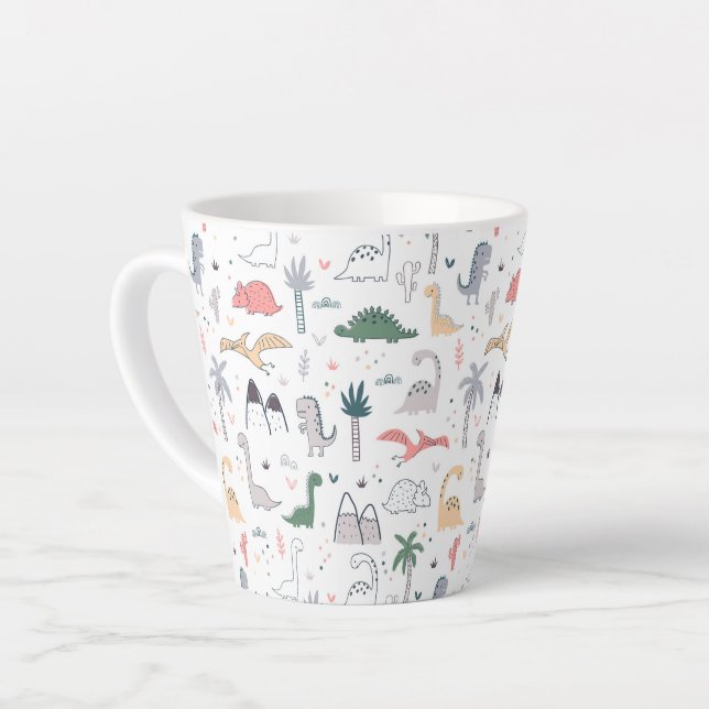 Tasse Latte Amusant Pastel Dinosaur Motif de scène (Angle gauche)