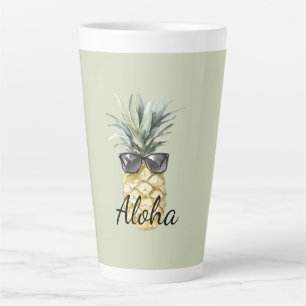Tasse Latte Ananas Tropical Aloha avec Lunettes de Soleil