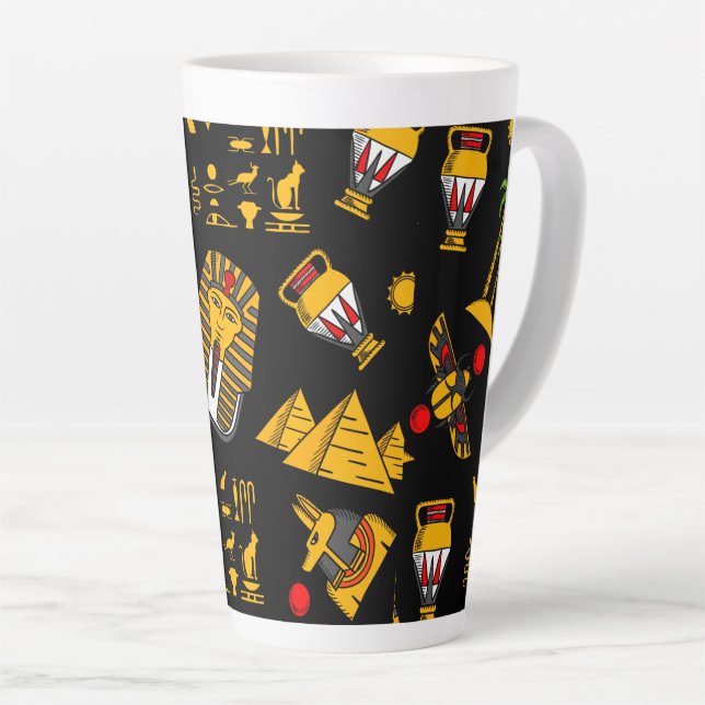 Tasse Latte Ancient  Egyptian Hieroglyphic Pattern Background  (Angle droit)