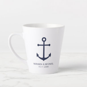Tasse Latte Ancre bleu marine moderne mariage Favor Cof