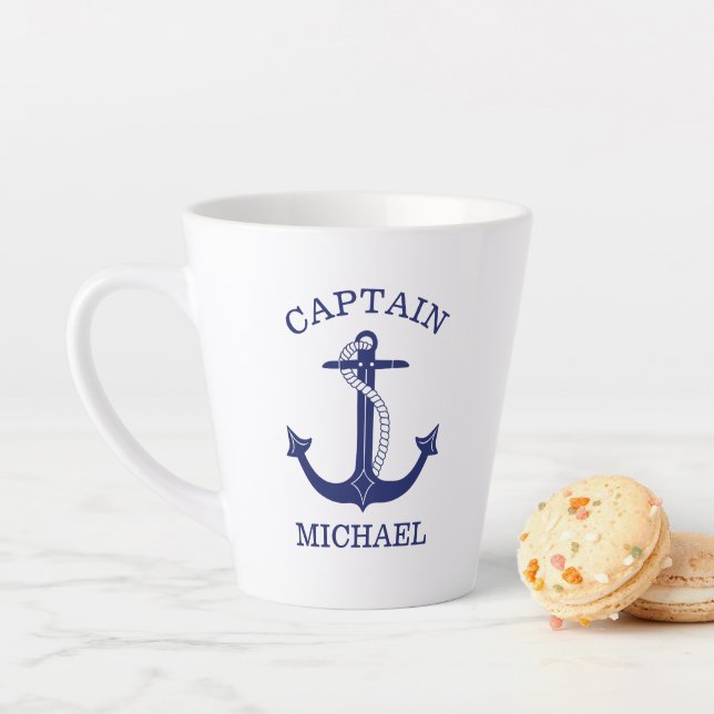 Tasse Latte Ancre bleue de la marine nautique Capitaine Ajoute (En situation)