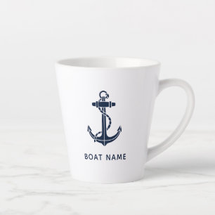 Tasse Latte Ancre de bateau bleu marine équipage personnalisé