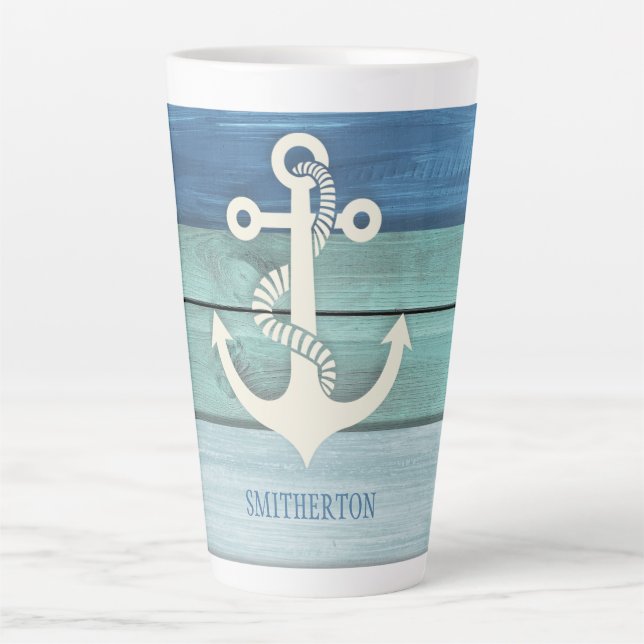 Tasse Latte Ancre en bois bleu bleu marine (Devant)