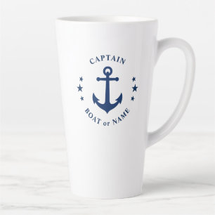 Tasse Latte Ancre et étoiles Nom du bateau du capitaine Large