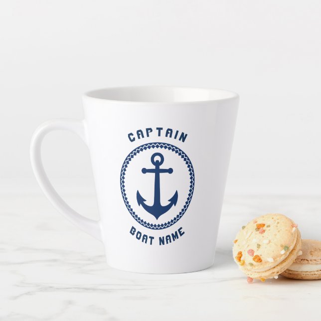 Tasse Latte Ancre maritime nautique Capitaine et bateau ou nom (En situation)