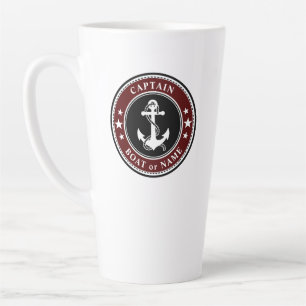 Tasse Latte Ancre nautique Capitaine Bateau ou nom Grand Rouge
