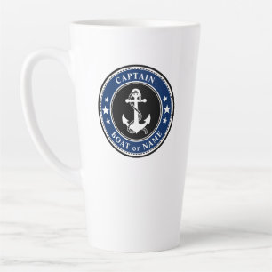 Tasse Latte Ancre nautique Capitaine Bateau ou nom Grande Mari