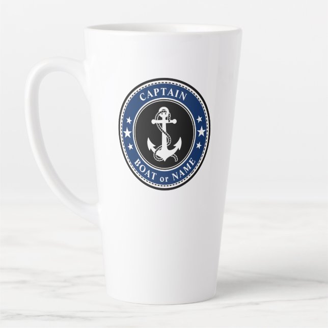 Tasse Latte Ancre nautique Capitaine Bateau ou nom Grande Mari (Gauche)
