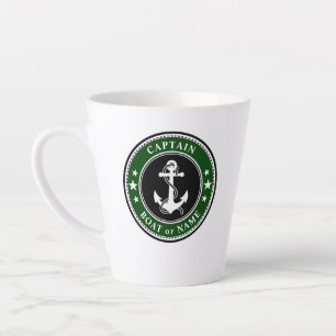 Tasse Latte Ancre nautique Corde Capitaine Bateau ou nom Vert