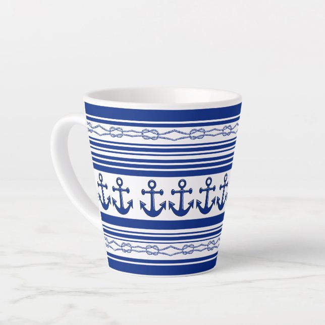 Tasse Latte Ancres Nautiques Cordes Et Traces (Angle gauche)