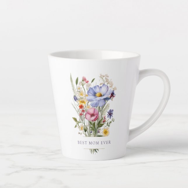 Tasse Latte Anglais Bouquet de jardin Meilleure maman Jour des (Droite)