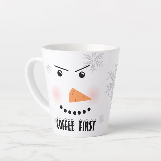 Tasse Latte Angry Snowman "Le café d'abord" (Angle gauche)
