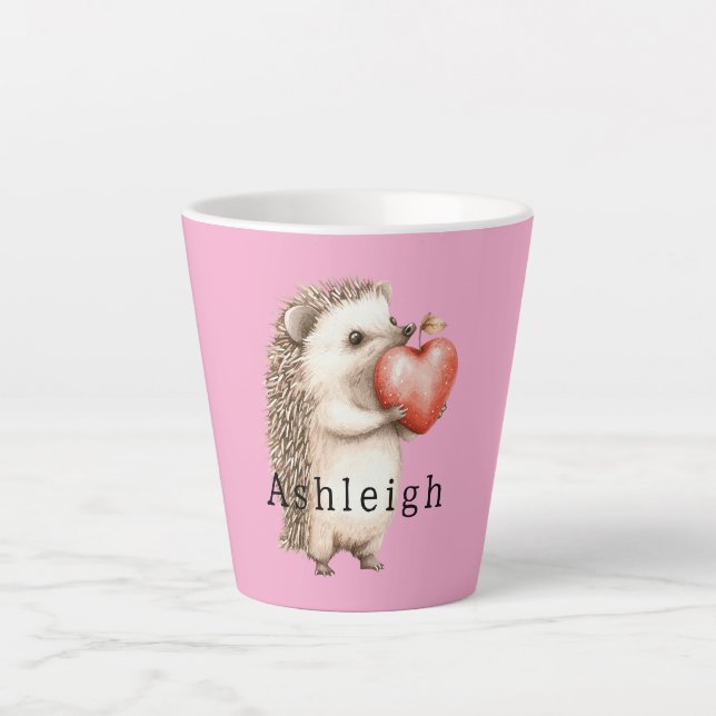 Tasse Latte Animal à coeur de hérisson rose mignon   (Devant)