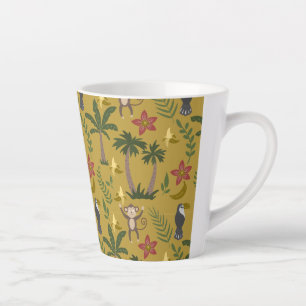 Tasse Latte Animaux tropicaux singe motif sans soudure, macaw