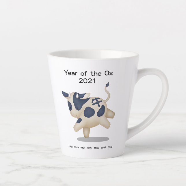 Tasse Latte Année de l'animal zodiaque Ox Cute 2021 (Droite)