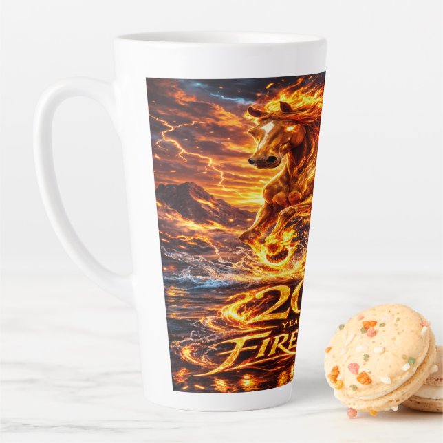Tasse Latte Année du Cheval de Feu 2026 (En situation)