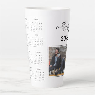 Tasse Latte Année moderne 2026 Calendrier photo avec feuillage