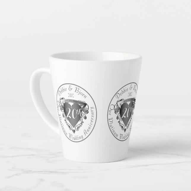 Tasse Latte Anniversaire de mariage personnalisé 3 Coeur coule (Angle gauche)