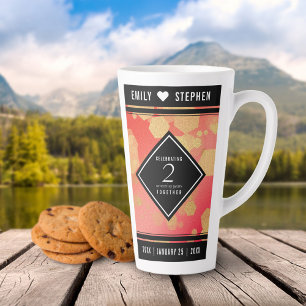 Tasse Latte Anniversaire élégant du 2ème Mariage Garnet