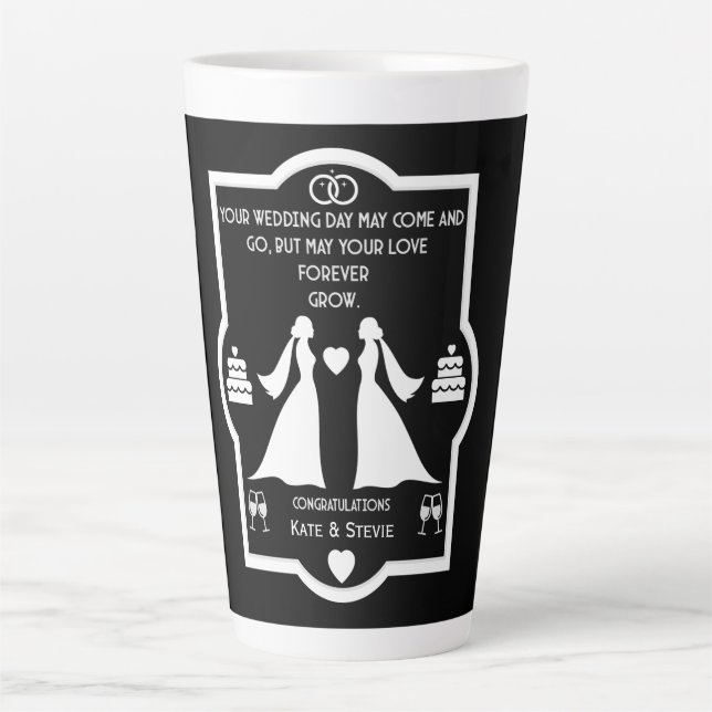 Tasse Latte Anniversaire Mariage des filles gays (Devant)