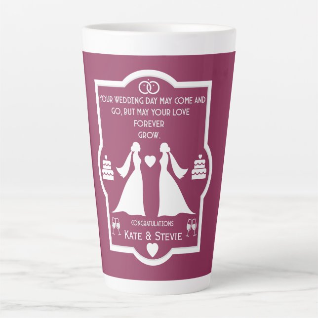 Tasse Latte Anniversaire Mariage des filles gays (Devant)
