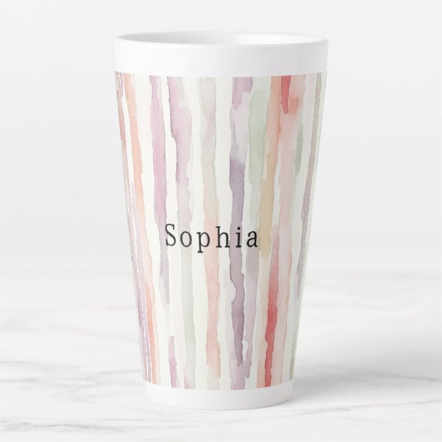 Tasse Latte Anniversaire Melon Lavande Rose Blanc Rayures (Devant)