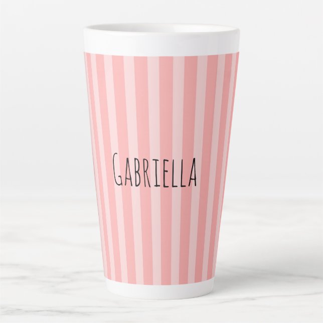 Tasse Latte Anniversaire Rayures Rose Féminin (Devant)